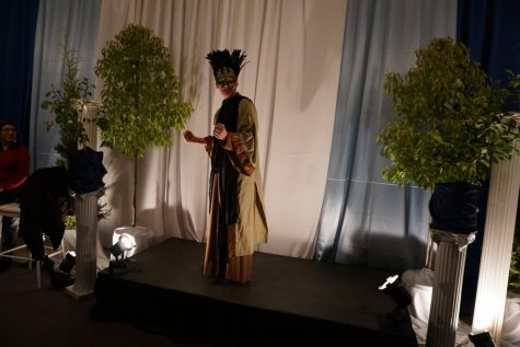 A student doing a performance of an ancient Greek in the FCC library, March 9. 