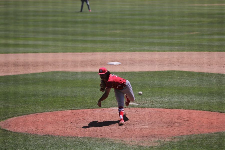 Rams starting pitcher Alec Gamboa throws eight innings in the Rams  8-3 win over the Cabrillo College Seahawks on May 4, 2019.