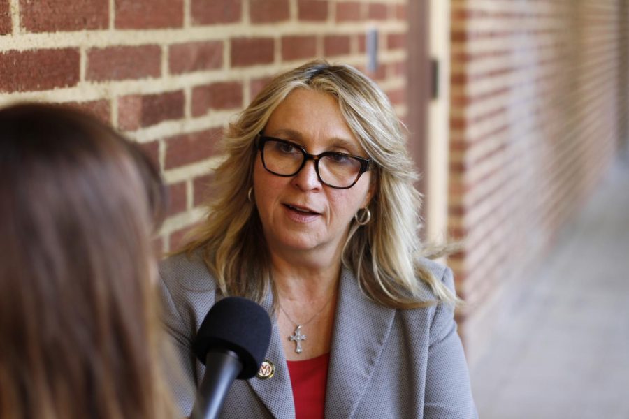 Carole Goldsmith responds to questions about challenging issues at FCC, Wednesday Aug. 21,2019.