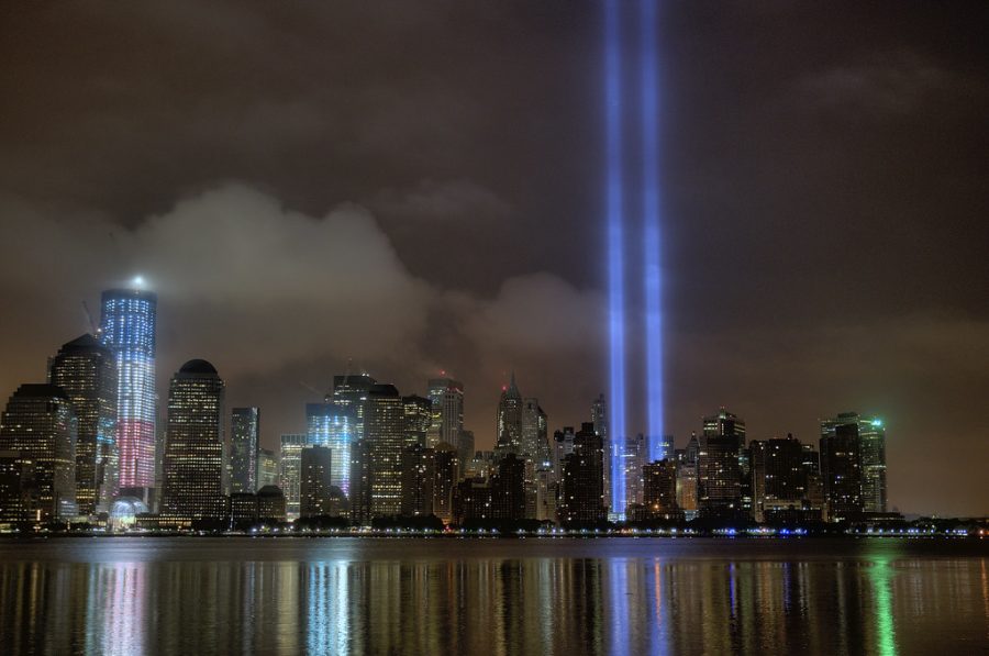 The Tribute in Light, an art installation of 88 searchlights placed six blocks south of the World Trade Center. The twin beams of light commemorate the 9/11 attacks. For those that lived through the attacks, the lights memorialize a skyline eternally scarred. For those born after, the lights are all that ever was. Photo courtesy of Flickr. 