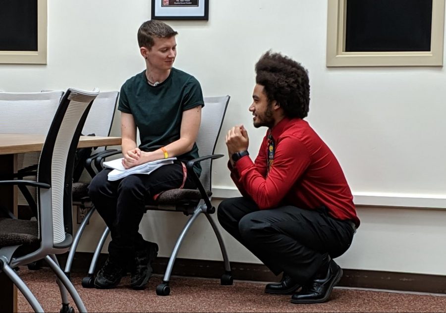 DeRon Walker, right, is the new ASG president. Here he is at a meeting to discuss the need for all gender bathrooms on campus, on Tuesday, Sept. 3, 2019.