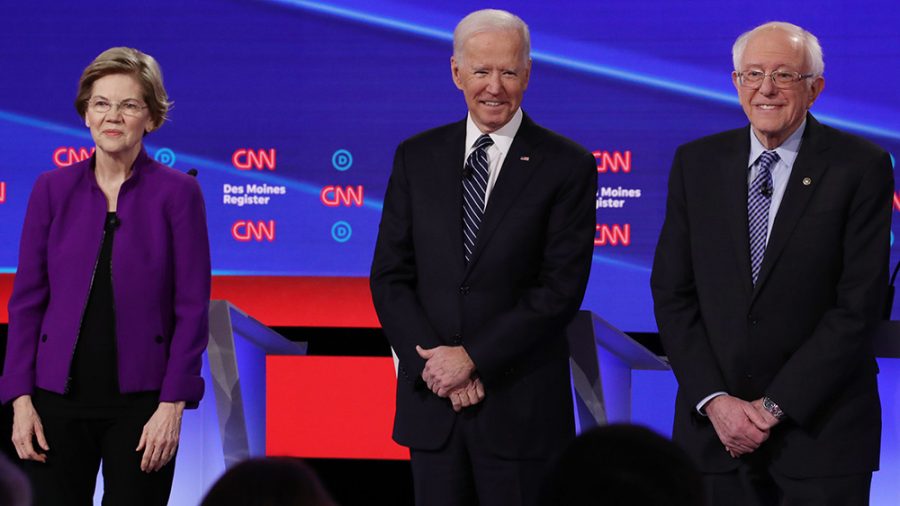 Three of President Donald Trumps rivals, Sen. Elizabeth Warren, former Vice President Joe Biden and Sen. Bernie Sanders, all vying for the Democratic nomination.