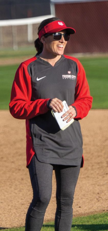 Rams new head softball coach Haley Janzer addresses a blowout win with her team on Tuesday, Jan. 28, 2020.