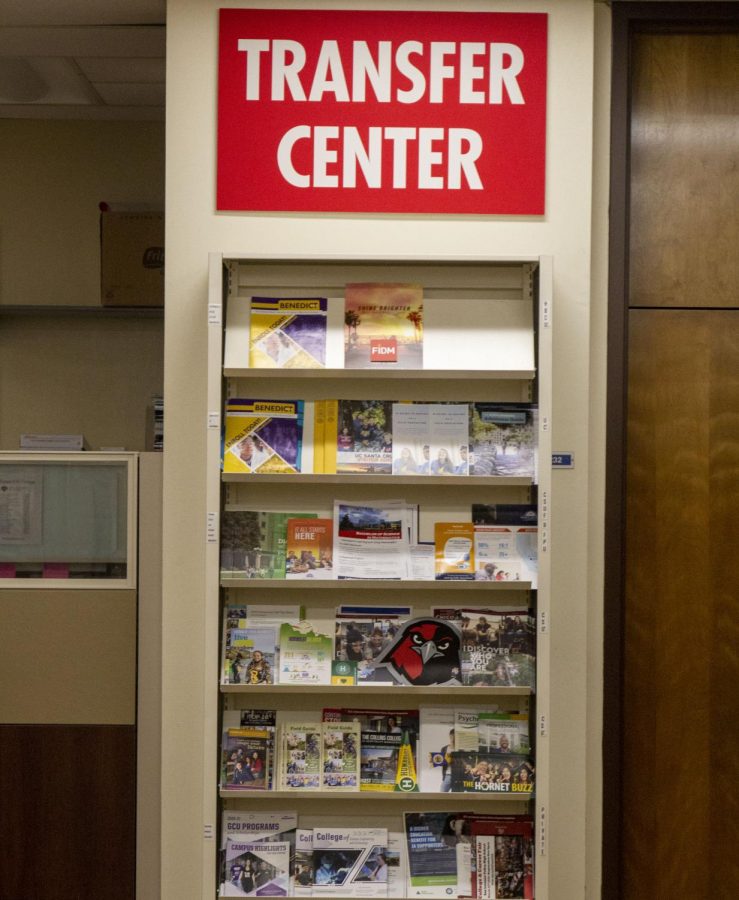 Information pamphlets and flyers sit at the Transfer Center on Tuesday, Feb. 11. The Transfer Center is located in the Student Services Building in ST-200