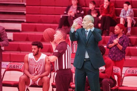 [File Photo] On Wednesday, Feb. 19 Ed Madec coached what could be his final game as the Rams head coach against the Reedley Tigers. Madec is currently under investigation for possible violations of CCCAA regulations.