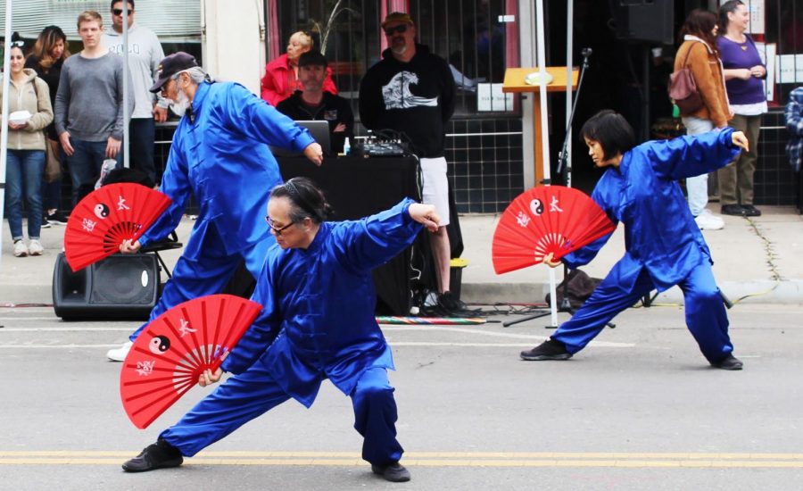 Dancers in traditional Chinese attire perform at the Chinese New Year celebration on Saturday, March 7 in Downtown Fresno. Photo by John Bruce