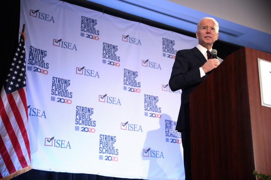 Former Vice President of the United States Joe Biden speaking with attendees at the 2020 Iowa State Education Association (ISEA) Legislative Conference at the Sheraton West Des Moines Hotel in West Des Moines, Iowa.