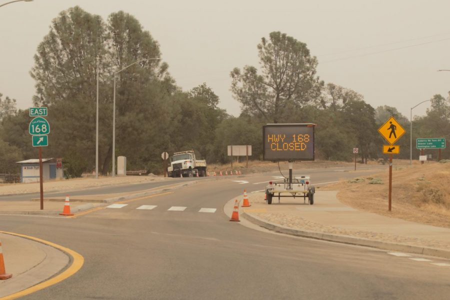 Highway 168 remains closed at the roundabout in Prather due to the Creek Fire - Californias largest recorded single wildfire. Photo taken on Sept. 11, 2020.