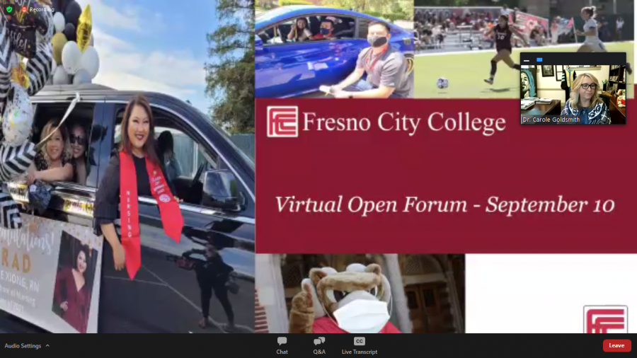 On Friday Sept. 10 Fresno City College President Carole Goldsmith held the fifth open forum of the fall 2021 semester. Image courtesy: FCC Sept. 10 Open Forum.