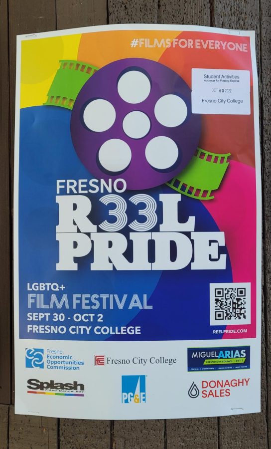 Reel+Pride+LGBTQ+Film+Festival+flyer+posted+to+the+bulletin+poll+near+the+Fresno+City+College+Bookstore+on+Sept.+28.++