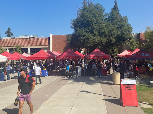Students and California Universities gathered in the University Mall, preparing for college transfers.