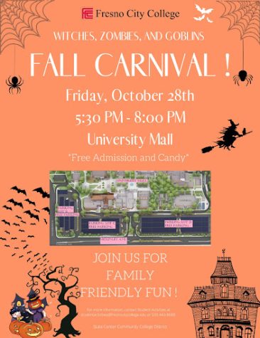 Flyer for FCC’s 2022 Fall Carnival shows parking lots B, C and D on campus will be provided with free parking for the event.