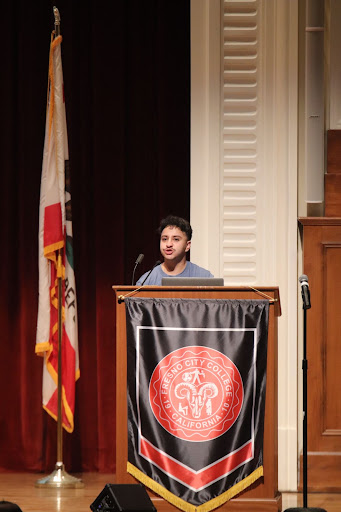 Zach Barack, the first openly transgender actor for the Marvel Cinematic Universe speaking to Fresno City College students and staff on Oct . 20 about his experiences as a transgender man in Hollywood.