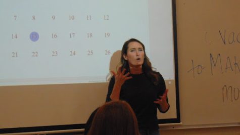 ASL Professor Amy Strobel asking her students what day it is in ASL on Nov. 15.