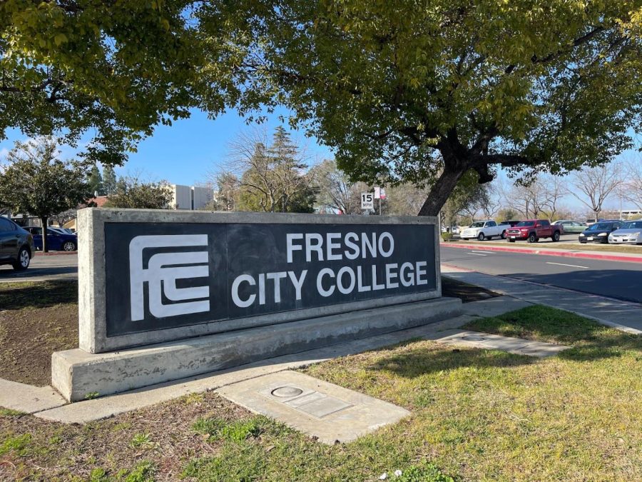 Fresno City College main sign located on Van Ness and Mckinley near parking lot E. Photo taken on Feb 6. 