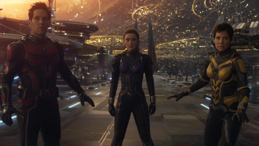 Paul Rudd as Scott Lang/ Ant Man (left), Kathryn Newton as Cassandra Lang (middle) and Evangeline Lilly as Hope van Dyne/ The Wasp (right).  
Photo provided by press.disney.co.uk
