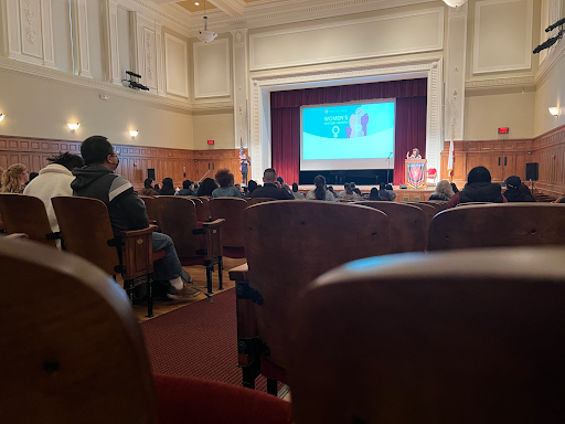 An example of a Speakers Forum event with speaker Susan Burton regarding Women’s History Month at FCC’s OAB Auditorium on March 23.