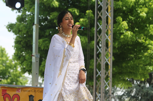 Kiranpreet Rathour at the Asian Fest 2023 fashion show wearing a traditional Punjabi women’s attire on April 29, at Fresno City College campus. 