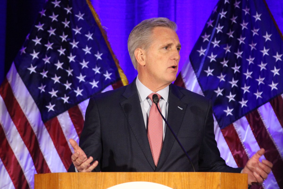 Kevin McCarthy speaks to guests at the Elephant Remembers dinner in Omaha on Feb. 29, 2020. Photo taken from Matt Johnson on Flikr.