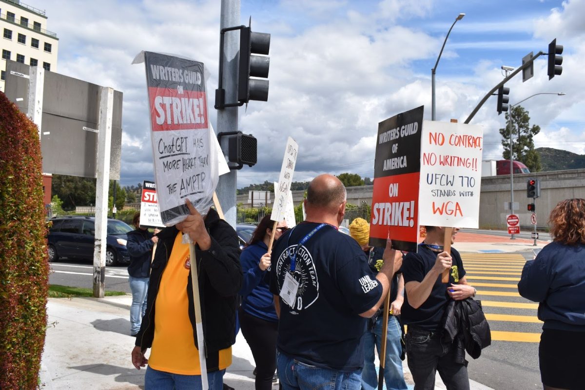 Writers gather to picket on May 4 for better working conditions, higher wages and protection against the infiltration of artificial intelligence. Photo credit courtesy of Wikimedia Commons.
