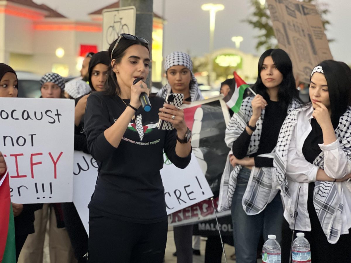 Protestor who asked to be identified as Layla spoke to fellow protestors about the actions of Hamas and their dissatisfactions with the U.S. government on Oct. 17, 2023.