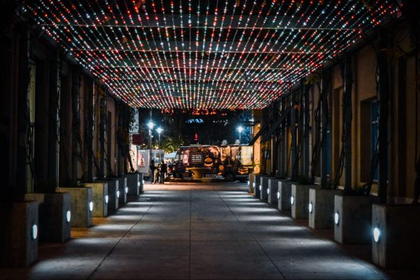 Entrance between REI and J. Crew Factory towards the Art Hop in River Park shopping center. January 18, 2024