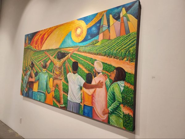Mendez’s 2021 oil-painted canvas titled “Affirmation” is one of the largest pieces in the Valley Colors exhibit. Photo taken on March 7, 2024.