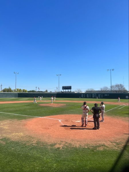 Herman Luna the pitcher for the Rams about to throw the first pitch 
against Reedley College on April 9, 2024.
