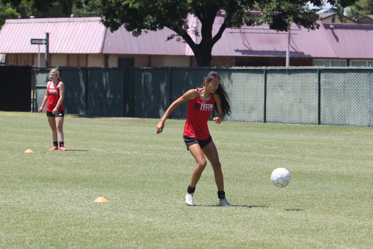 Valerie Rocha Cervantes recieves the soccer ball at
practice on May 6, 2025.