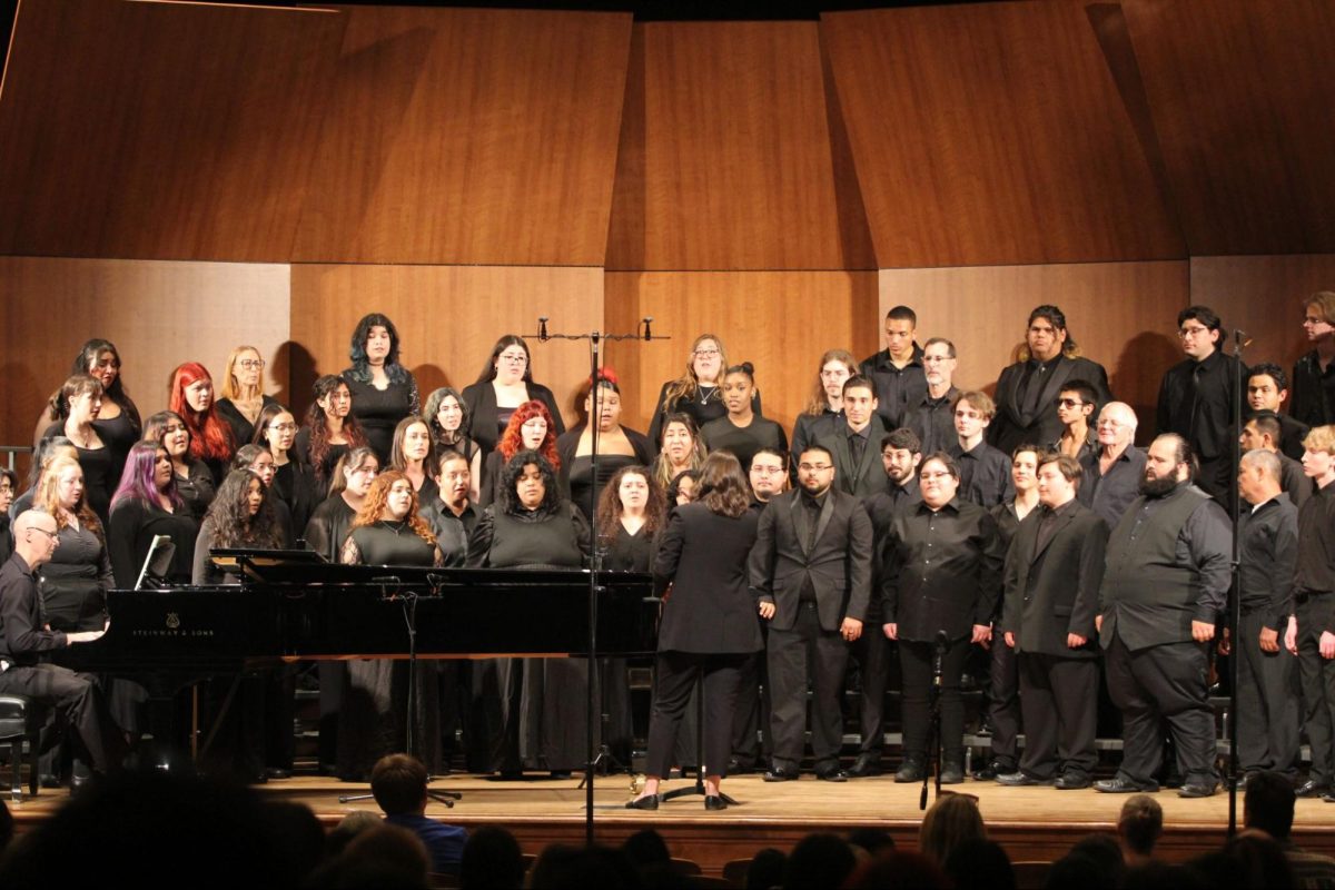 The Fresno City College Choirs performs on the main stage of the OAB Auditoroium in the Earth and Sky Spring Choir Concert on May 7, 2025.