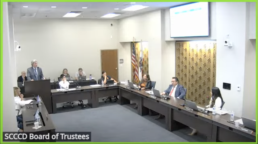 SCCCD Vice Chancellor of Finance and Administration David El Fattal presents the 2025-26 Final Budget Presentation at a board of trustees meeting on Sept. 2. Screenshot from YouTube livestream of the meeting.