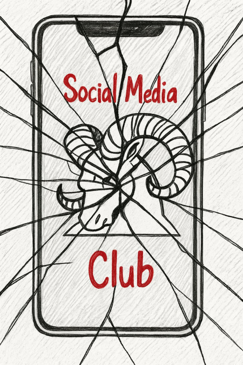 Graphic of shattering over the Social Media Club's Logo symbolizing the club not continuing for the fall 2025 semester.