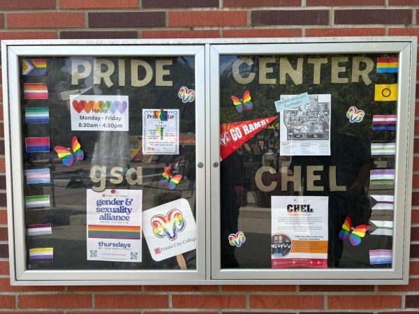 Photo of Fresno City College Pride Center bulletin board near the main water fountain where you can find all of the upcoming events and activities on Sept. 10.