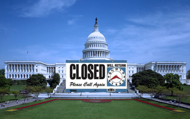 A photo of the United States Capitol Building courtesy of the national park service website with a superimposed sign that reads "Closed Please Call Again." Graphic by Logan Payne