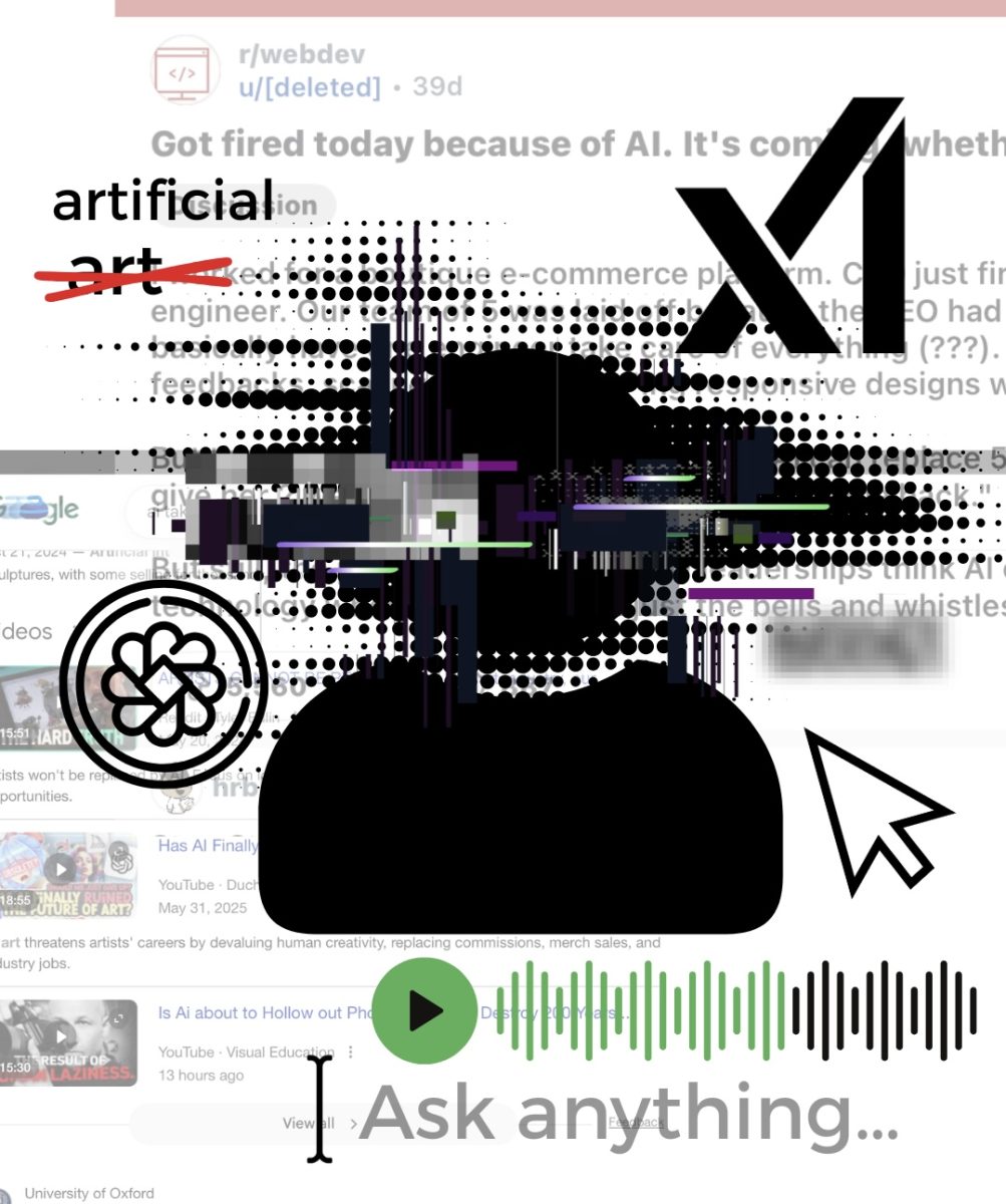 A graphic showing the different platforms AI has been used and social media comments discussing AI.
