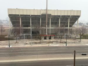 Photo of Ratcliffe Stadium across from Fresno City College New Science building on Feb. 3.
