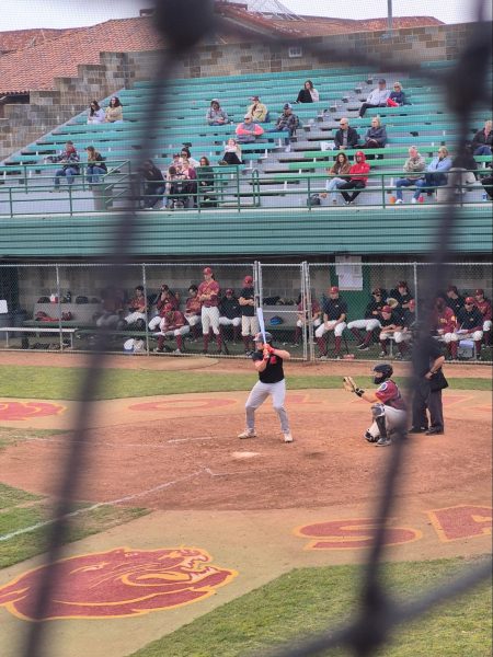 Fresno City College Rams up to bat against Sacramento City College on Feb. 14.