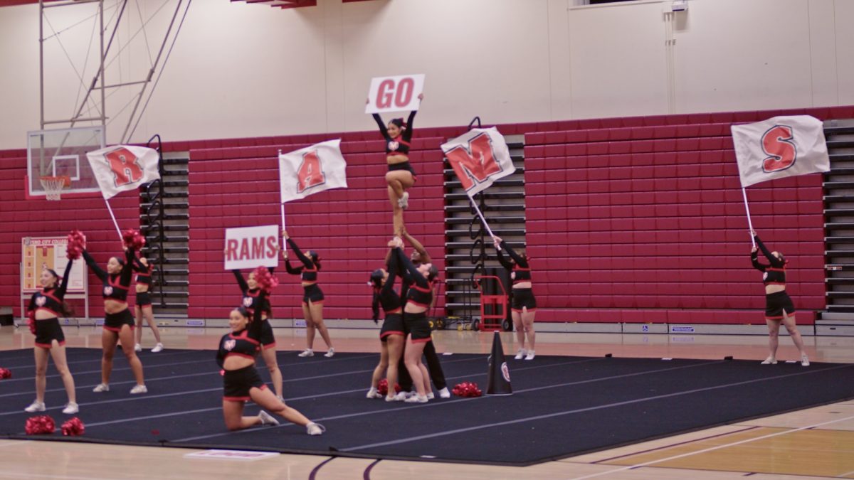 Fresno City College Cheer performing
for their nationals send off in the FCC
gymnasium on Feb. 16.