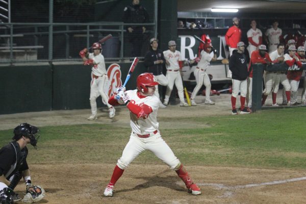Dallan Alles no. 16 at the plate preparing to hit the ball in the game at the Fresno City College ballpark against Chabot on Feb 6.