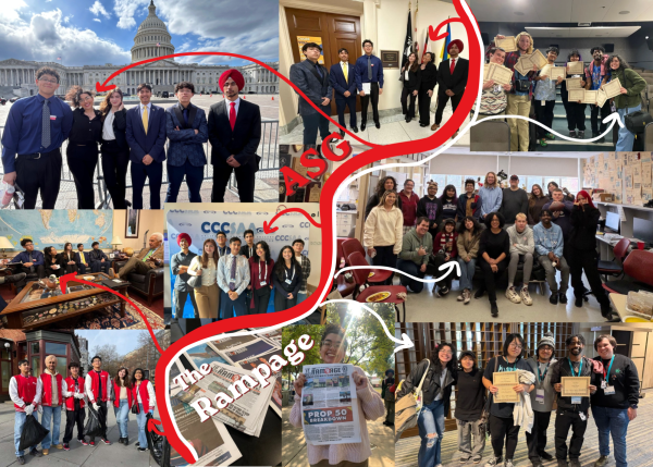 A collage of photos taken between the fall 2025 and spring 2026 semester, consisting of events and memories with Associated Student Government (ASG) and The Rampage. By Miley Araujo