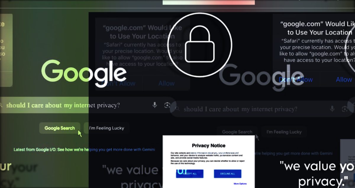 (Visual of Google and websites revolving around accessing our location and data) Photo by Gracie Ward
